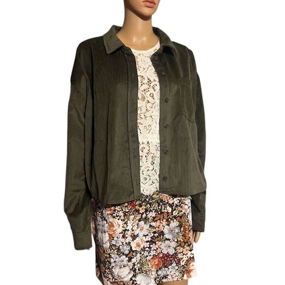 True Craft Women's XL Olive Green Corduroy Button Down Shirt Jacket - Picture 1 of 6